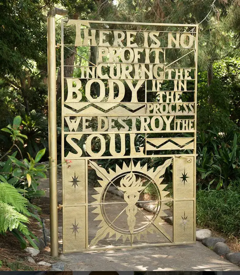 Artwork that says "There is no profit of curing the body if in the progress we destroy the soul." 