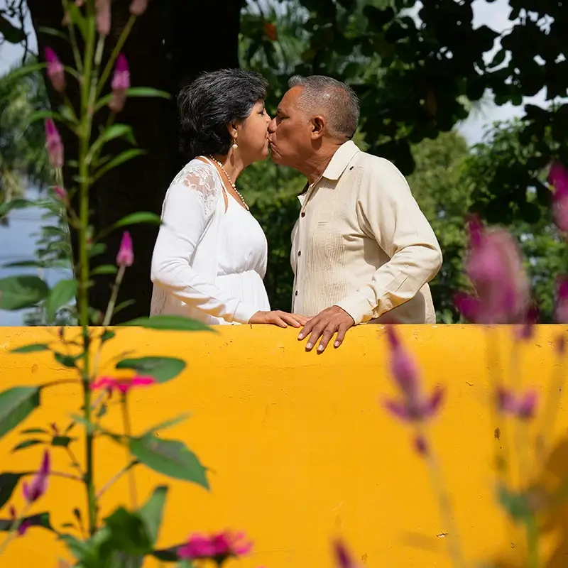Woman and man kissing