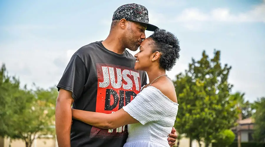 Man and woman embracing